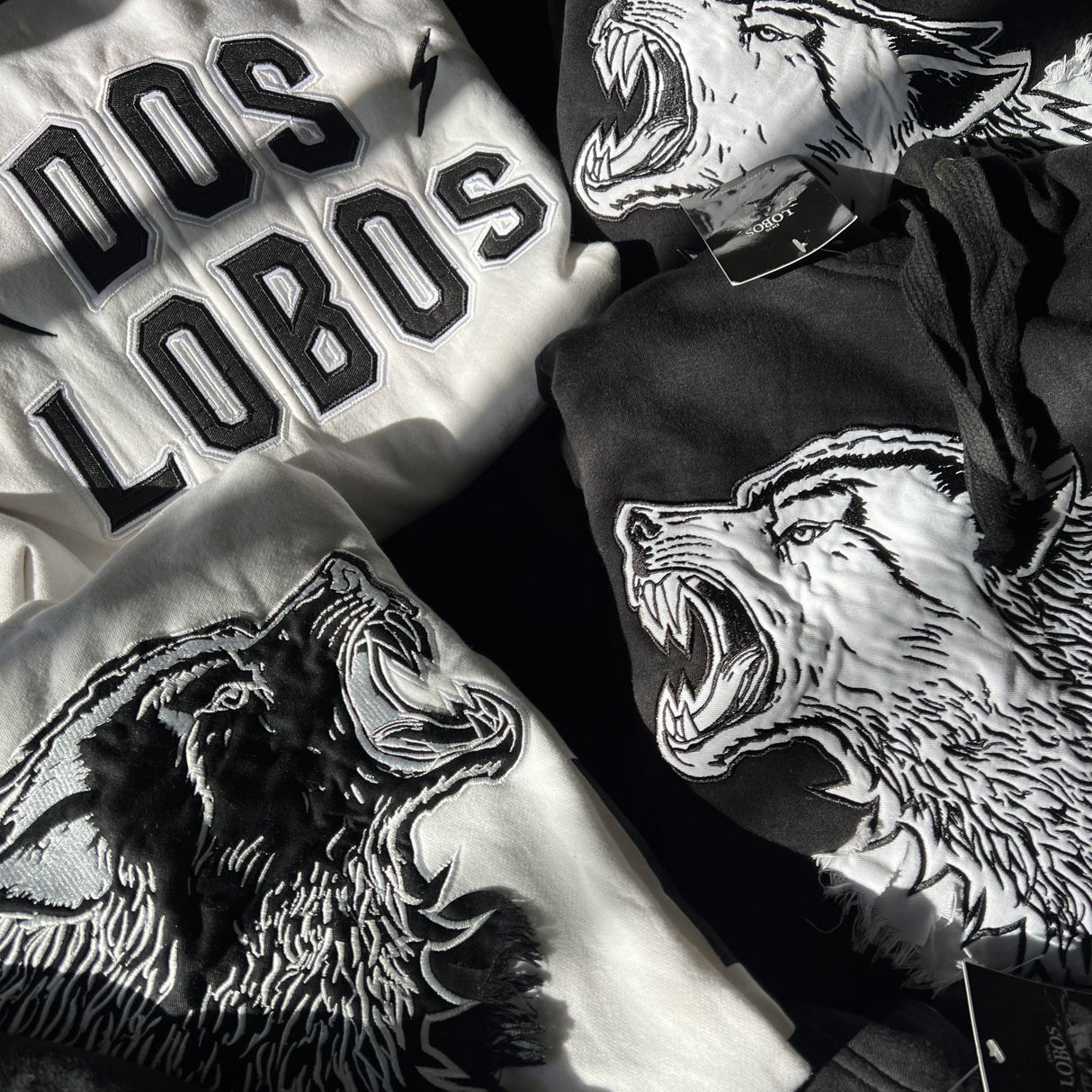 Cotton Fleece Hoodie with Wolf Head Embroidery and Appliqué Lettering by Dos Lobos