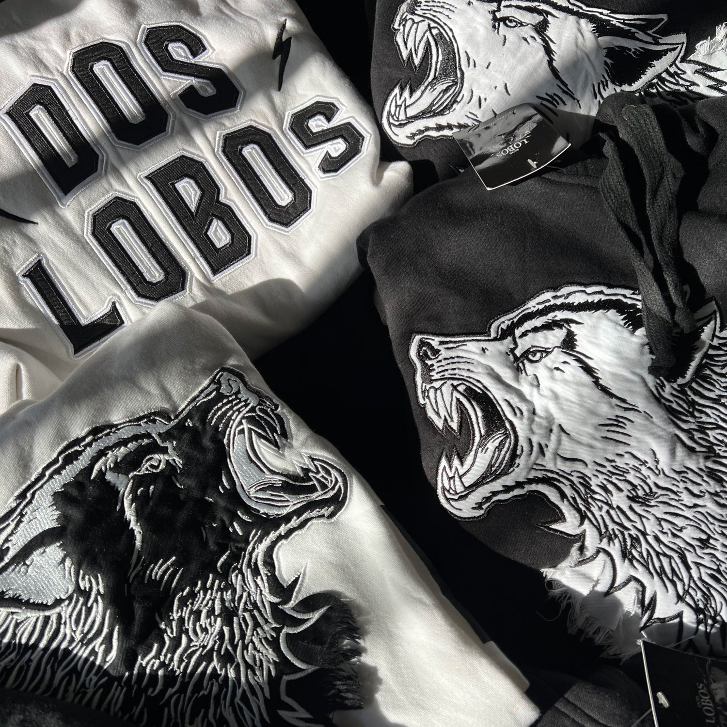 Cotton Fleece Hoodie with Wolf Head Embroidery and Appliqué Lettering by Dos Lobos