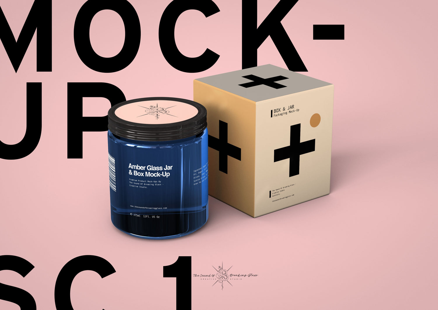 Brown Amber Glass | Food | Medical | Cosmetics Jar With Box Packaging Mock-Up