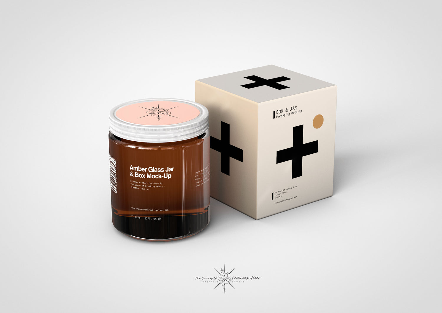 Brown Amber Glass | Food | Medical | Cosmetics Jar With Box Packaging Mock-Up