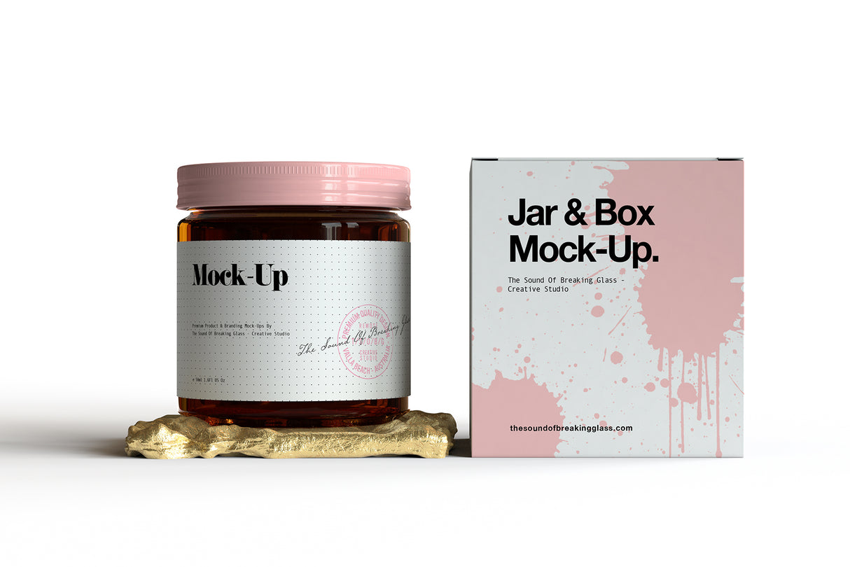 Amber Cosmetics Jar And Box Packaging Mock-Up