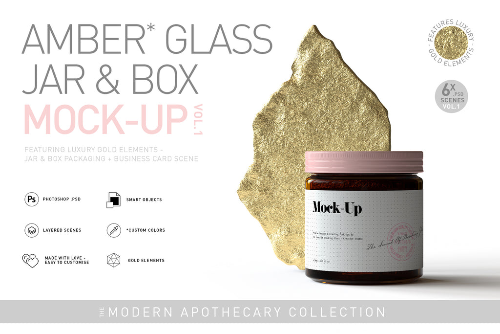 Amber Cosmetics Jar & Box Mock-Up - GOLD ELEMENTS VOL.1