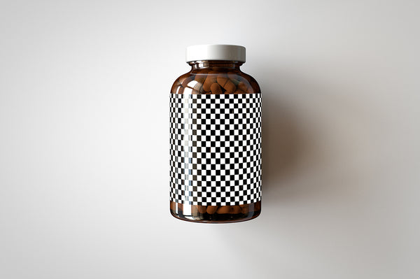 custom calligraphy amber glass pill bottle