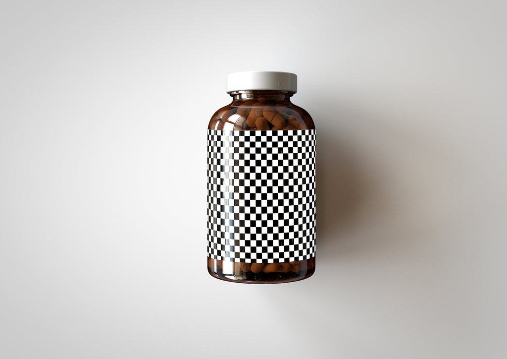 Amber Supplement Bottle With Pills Inside Bottle Mock-Up