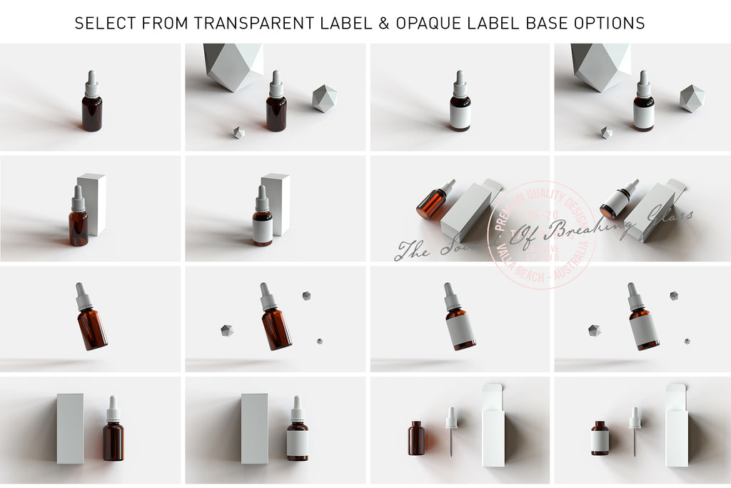 Amber Medical Bottle - Apothecary - CBD Oil Dropper Bottle And Box Mock-Up With Transparent and Opaque Label Art