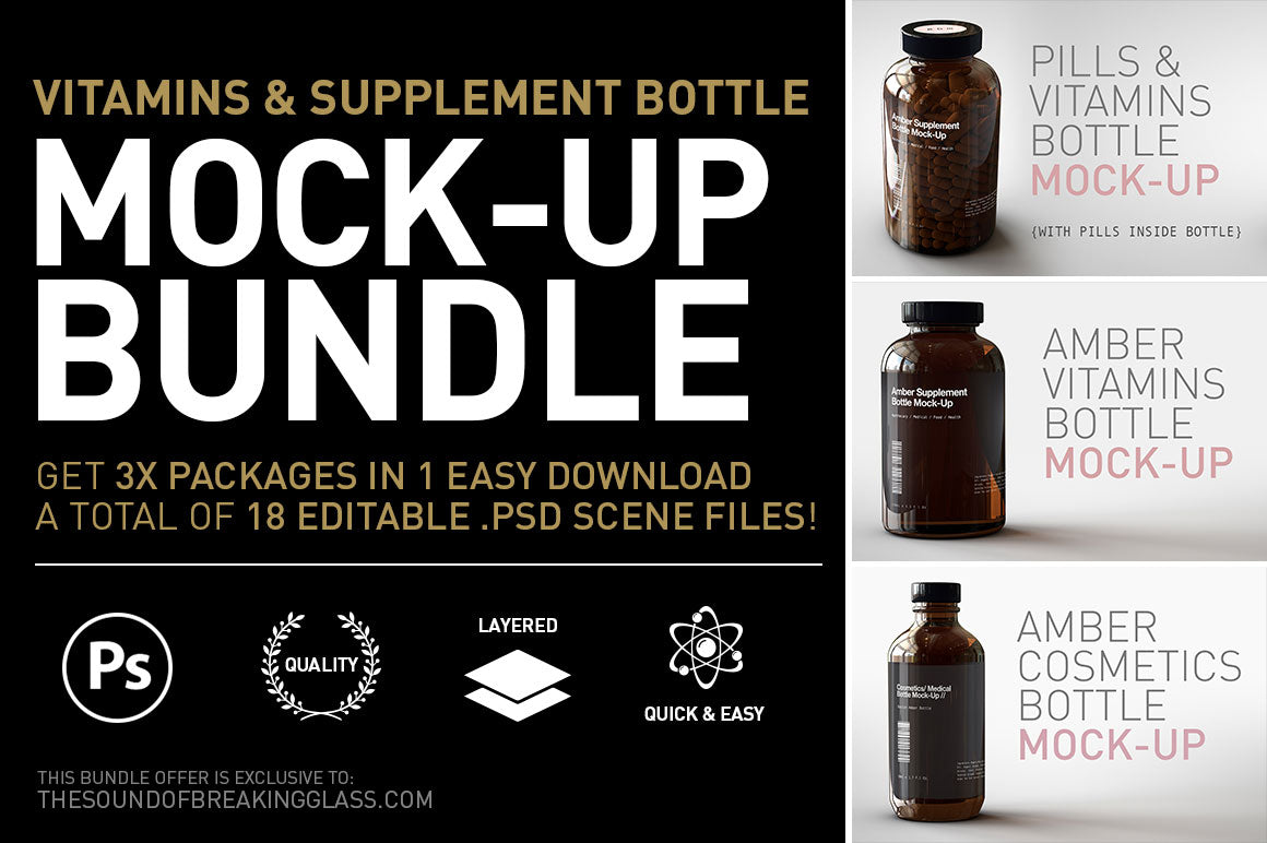 SUPPLEMENT BOTTLE MOCK-UP BUNDLE - Vitamins, Pills, Supplements Bottle Mock-Up