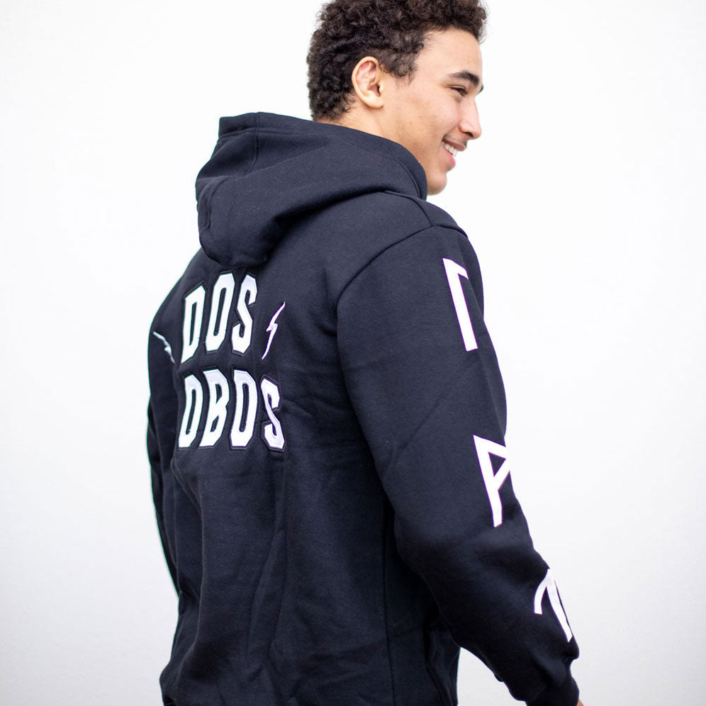 Cotton Fleece Hoodie with Wolf Head Embroidery and Appliqué Lettering by Dos Lobos