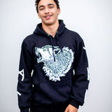 Cotton Fleece Hoodie with Wolf Head Embroidery and Appliqué Lettering