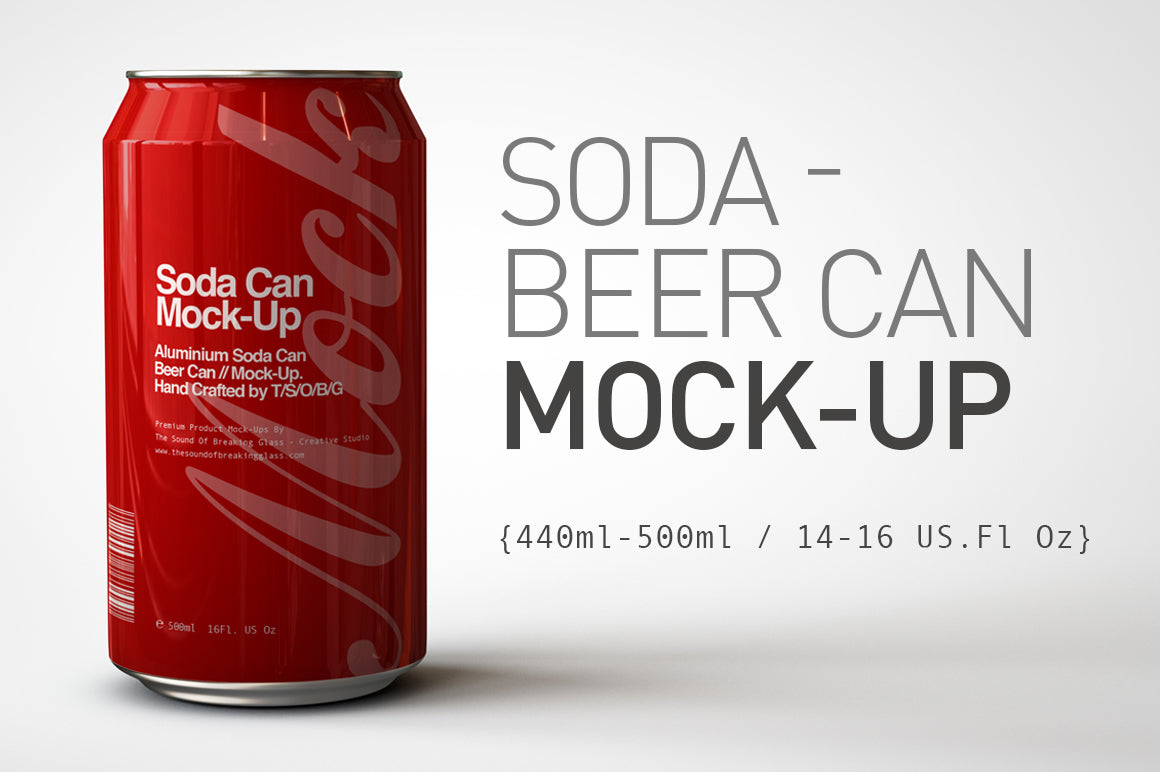 Soda Can | Beer Can Mock-Up | 440ml - 500ml - 14-16 US Fl oz