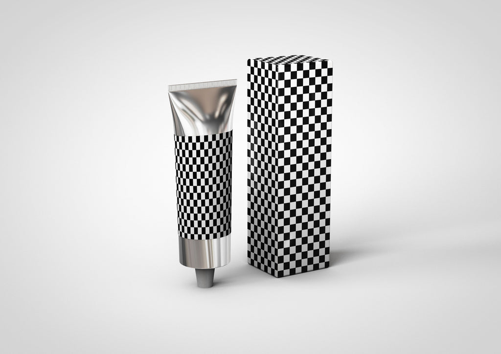 Aluminium - Metal - Laminated Plastic Cosmetics Tube and Box Mock-Up 