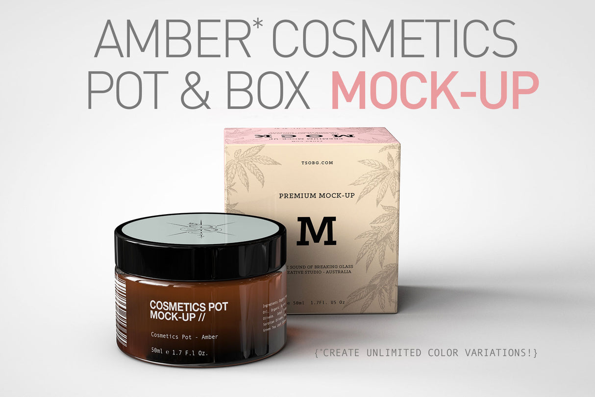 Amber Cosmetics Pot & Box Mock-Up | Amber Apothecary Glass Jar Mock-Up