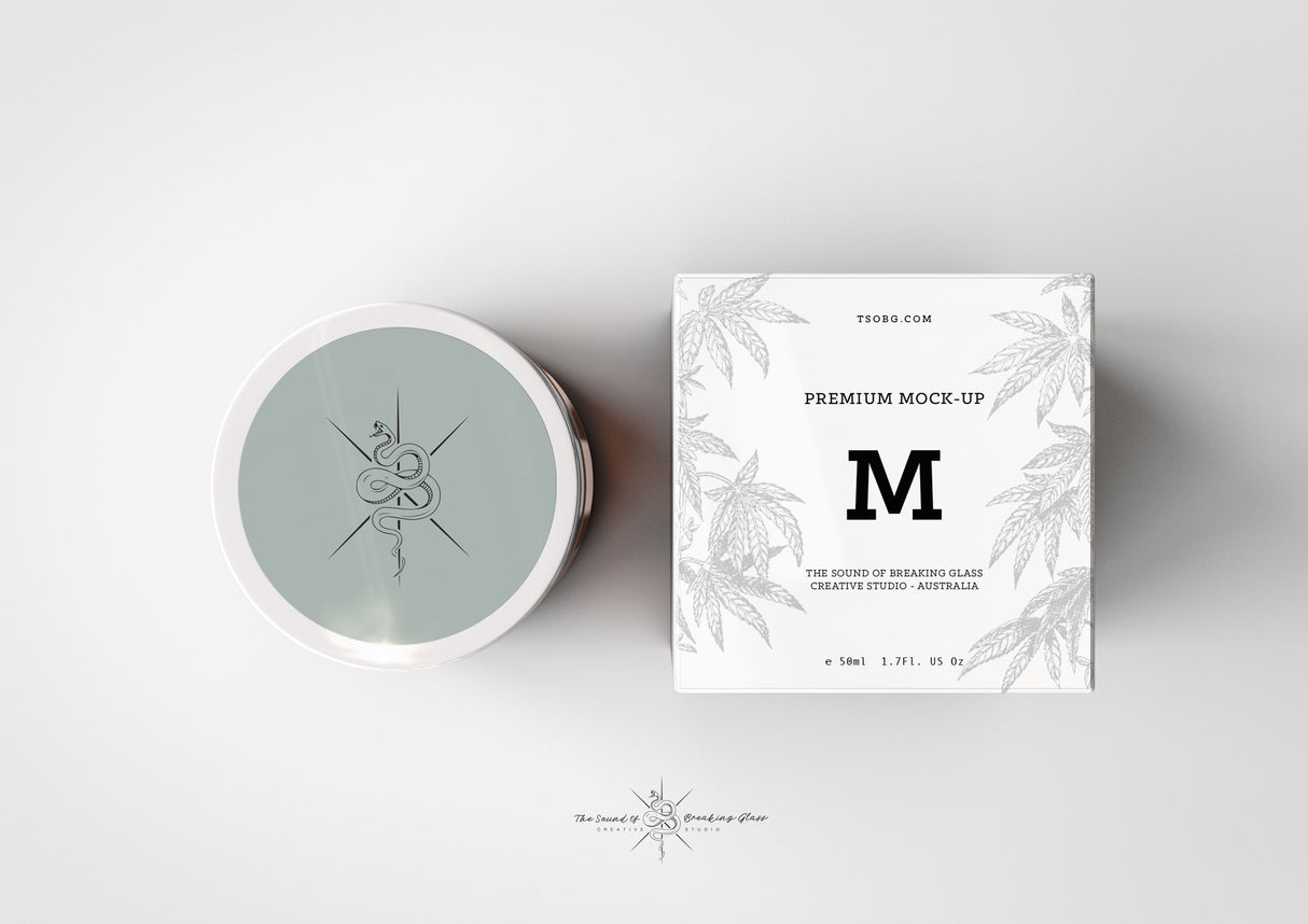 Amber Cosmetics Pot & Box Mock-Up | Amber Apothecary Glass Jar Mock-Up