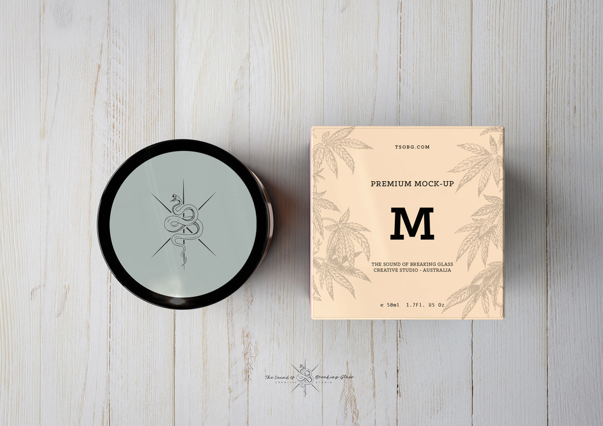 Amber Cosmetics Pot & Box Mock-Up | Amber Apothecary Glass Jar Mock-Up