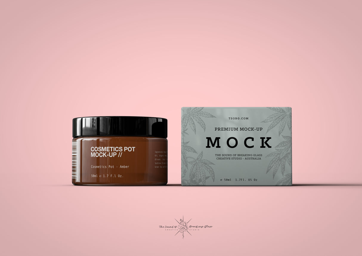 Amber Cosmetics Pot & Box Mock-Up | Amber Apothecary Glass Jar Mock-Up