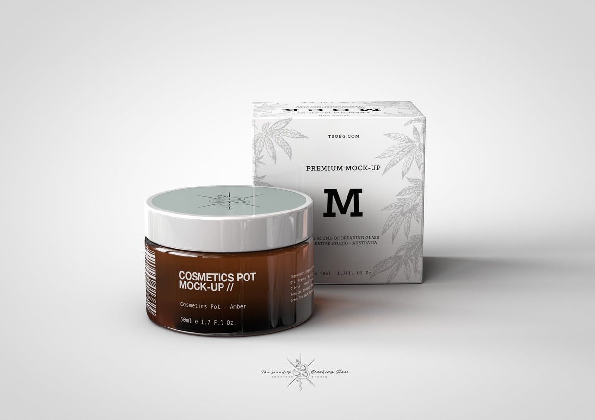 Amber Cosmetics Pot & Box Mock-Up | Amber Apothecary Glass Jar Mock-Up