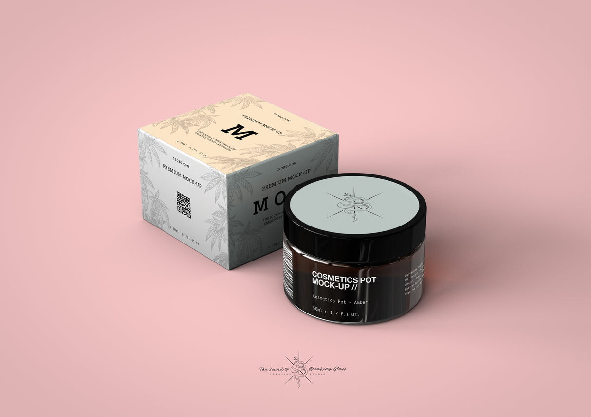 Amber Cosmetics Pot & Box Mock-Up | Amber Apothecary Glass Jar Mock-Up