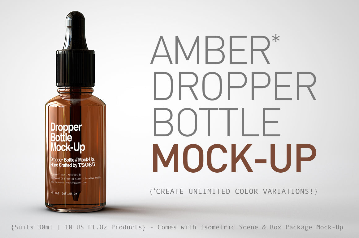 CBD Hemp Oil - Medical Marijuana | Dropper Bottle Mock-Up with Box Packaging - Amber Color & Cobalt Blue Bottle 30ml