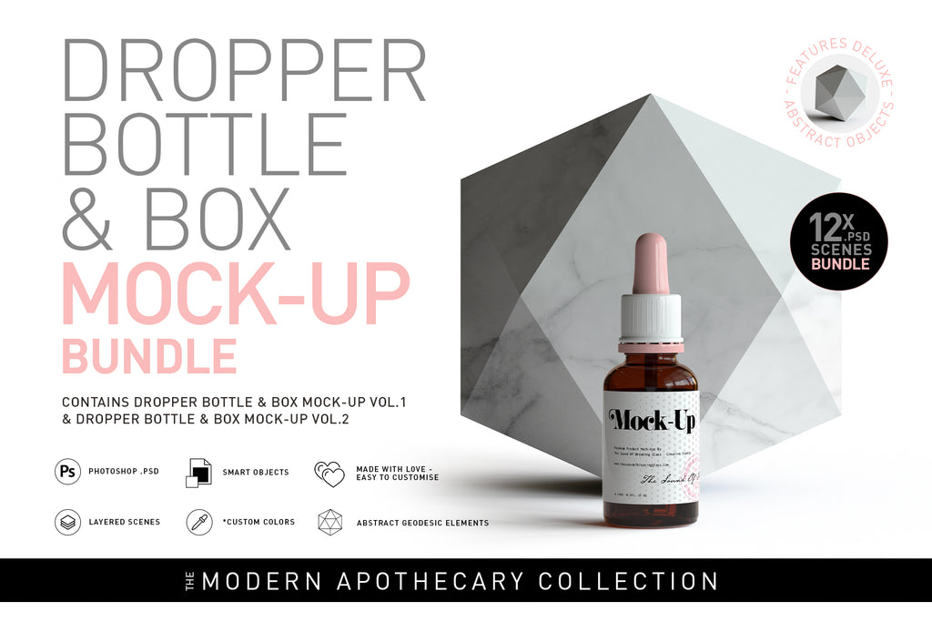 Amber Dropper Bottle & Box Mock-Up Bundle