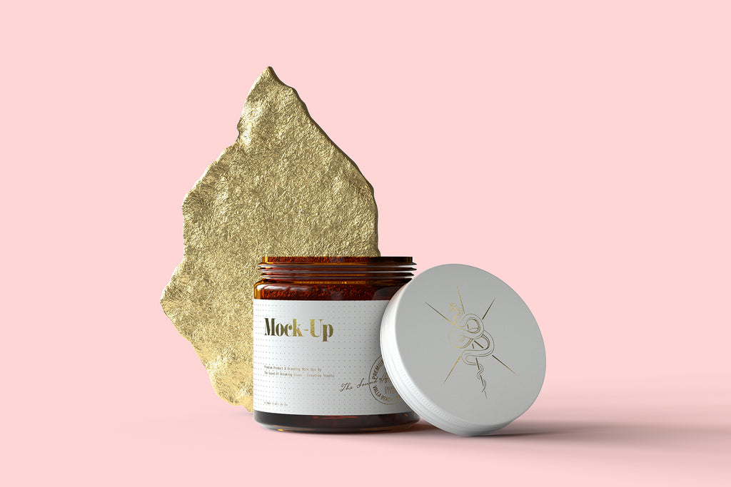 Amber Cosmetics Jar And Box Packaging Mock-Up 