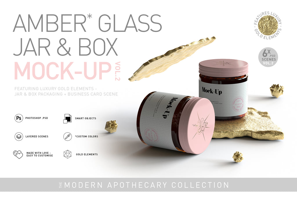Amber Cosmetics Jar & Box Mock-Up - GOLD ELEMENTS VOL.2