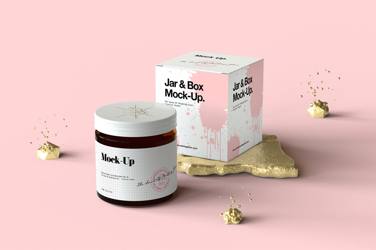 Amber Cosmetics Jar And Box Packaging Mock-Up 