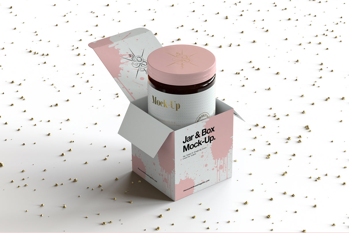 Amber Cosmetics Jar And Box Packaging Mock-Up 