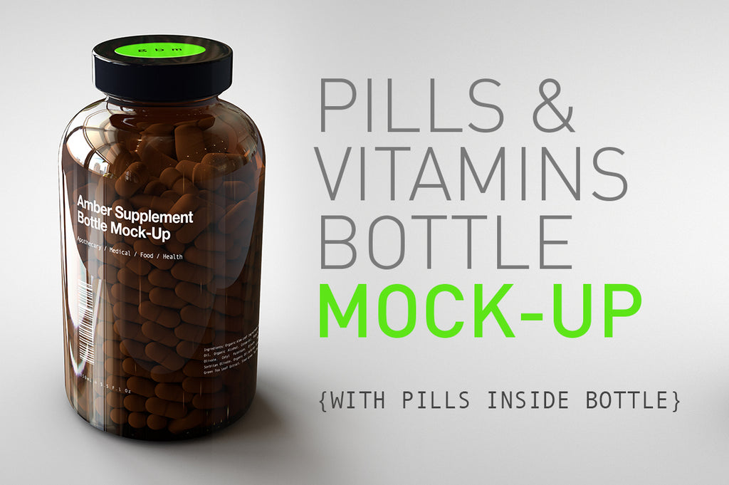 Amber Vitamins | Supplements | Weight Gain | Pills Bottler Mock-Up