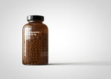 Amber Supplement Bottle With Pills Inside Bottle Mock-Up