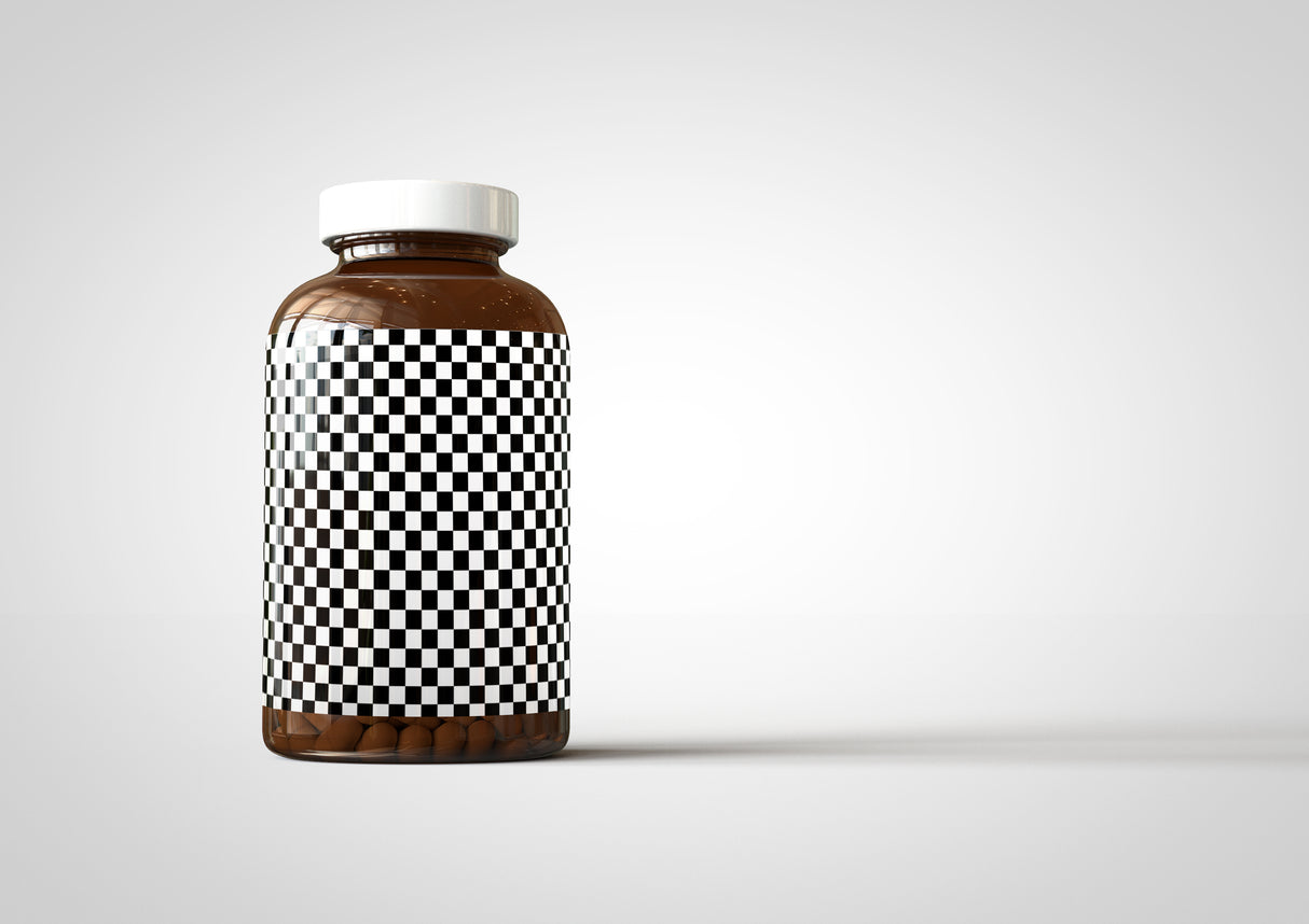 Amber Supplement Bottle With Pills Inside Bottle Mock-Up