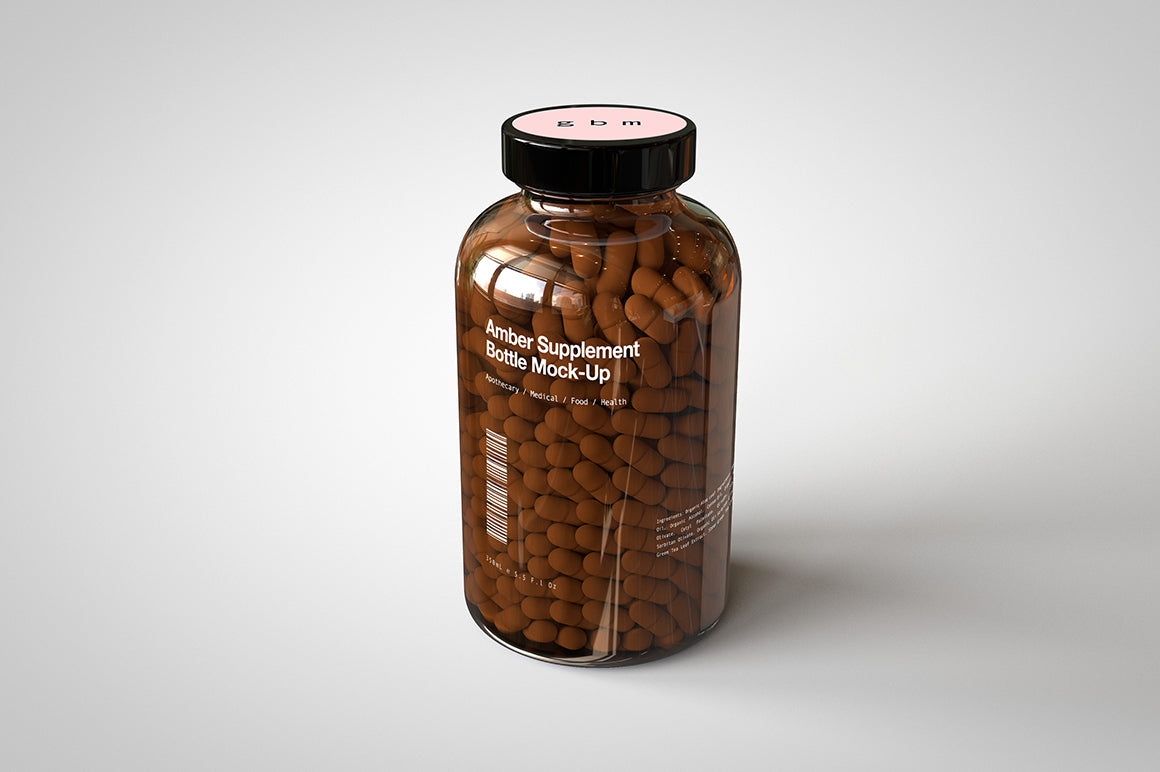 Amber Glass Pills Bottle - PSD Mockup (2555322)