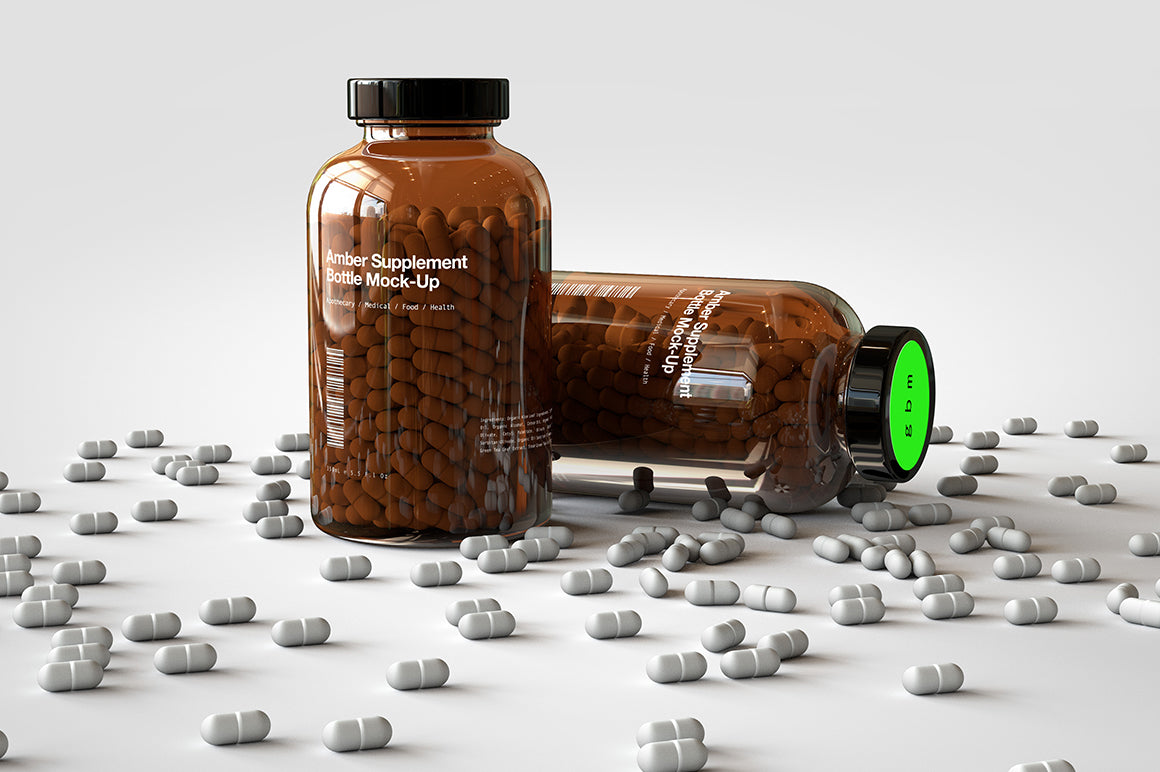 Amber Pill Bottle | Vitamins Bottle Mock-Up