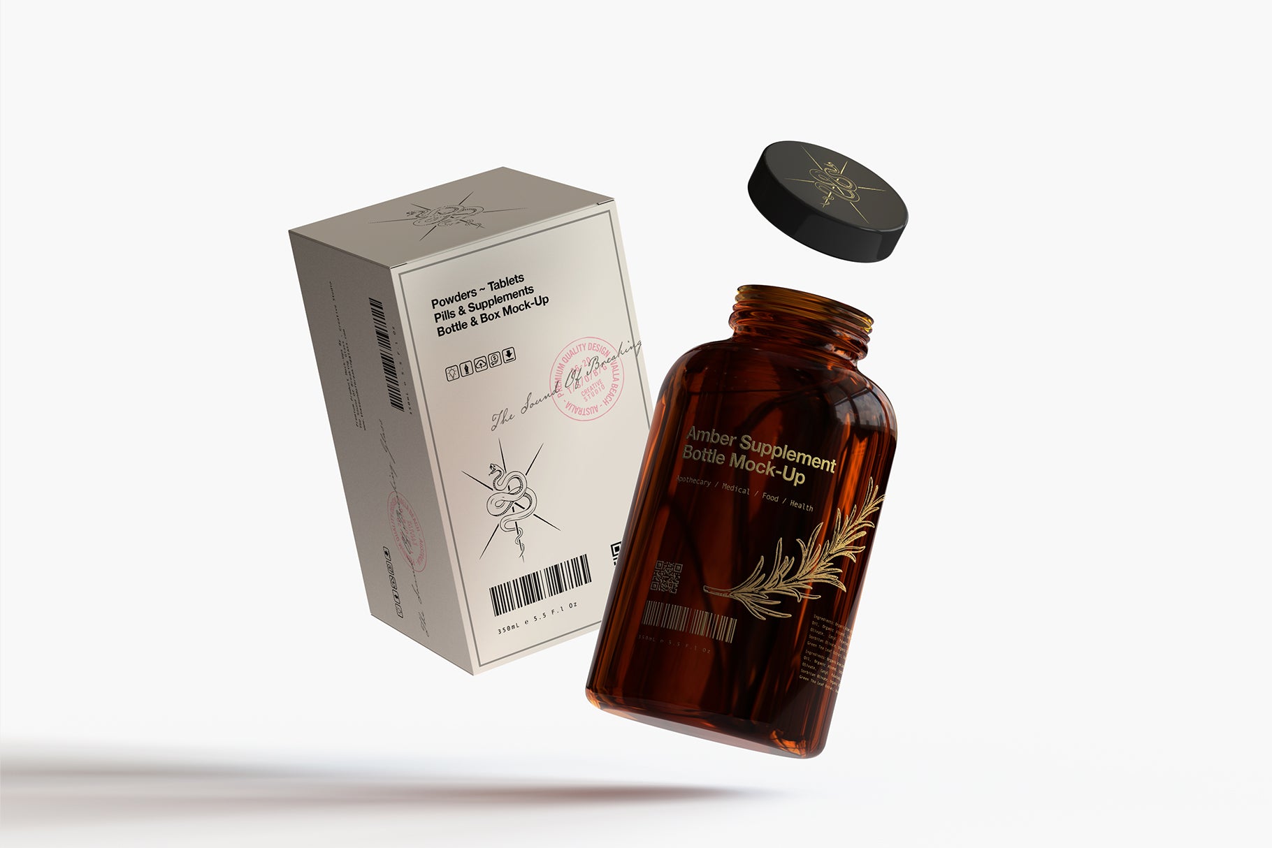 Amber Glass Pills Bottle - PSD Mockup (2555322)