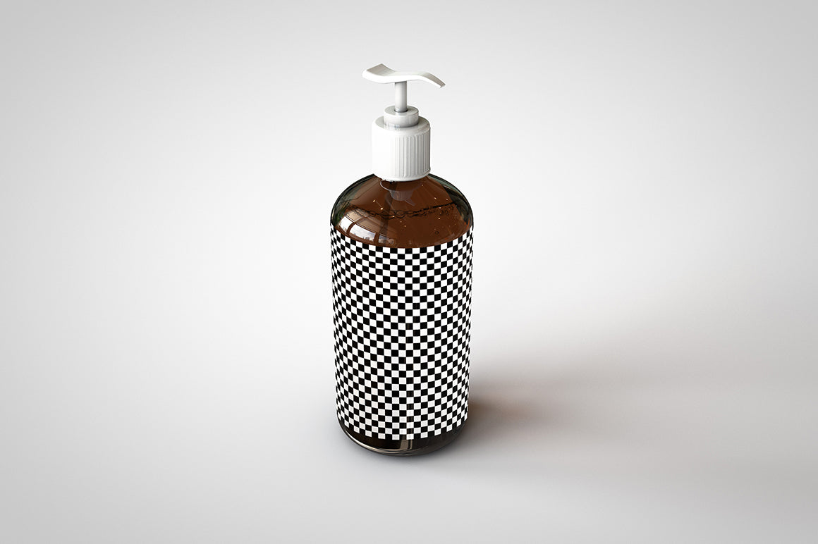 Amber Pump Bottle Mock-Up | Liquid Pump Bottle Dispenser Mock-Up