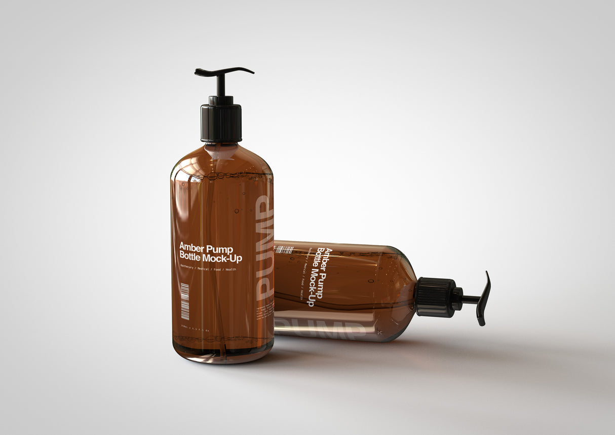 Amber Pump Bottle Mock-Up | Hand Cream Dispenser Mock-Up