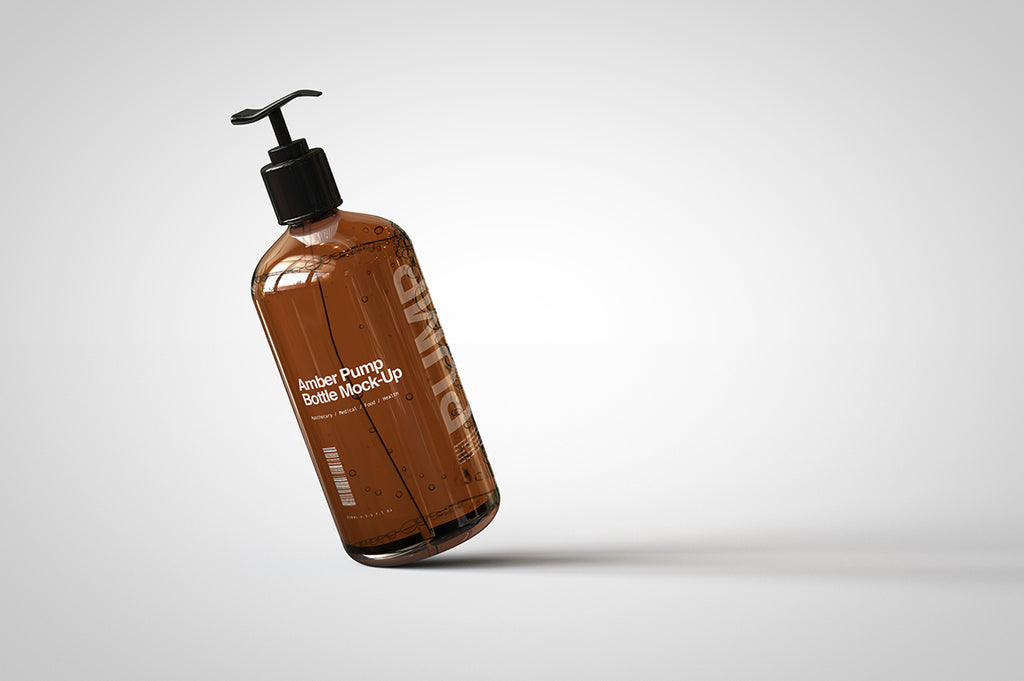 Amber Pump Bottle Mock-Up | Liquid Pump Bottle Dispenser Mock-Up