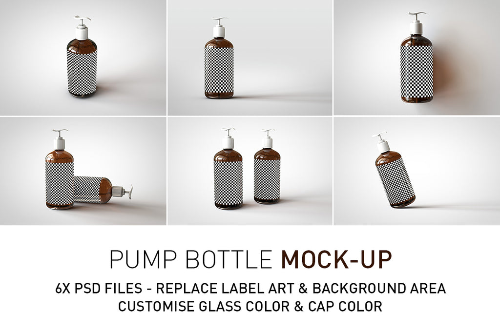 Amber Pump Bottle Mock-Up | Liquid Pump Bottle Dispenser Mock-Up