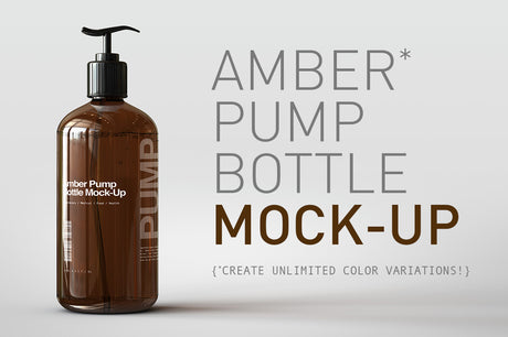 Amber Pump Bottle Mock-Up | Liquid Pump Bottle Dispenser Mock-Up