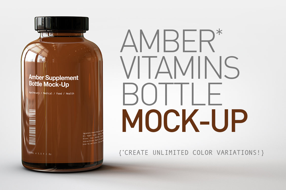 Transparent Vitamin Bottle Mockup, Cover Actions Premium
