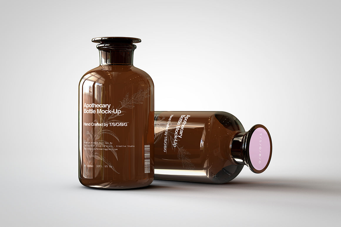 Amber Glass Apothecary Bottle | Jar Mock-Up | Miron Glas Viollet