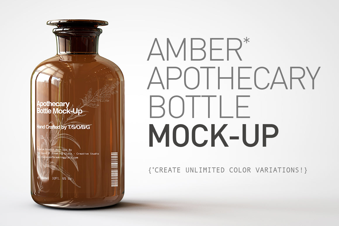 Amber Glass Apothecary Bottle | Jar Mock-Up | Miron Glas Viollet