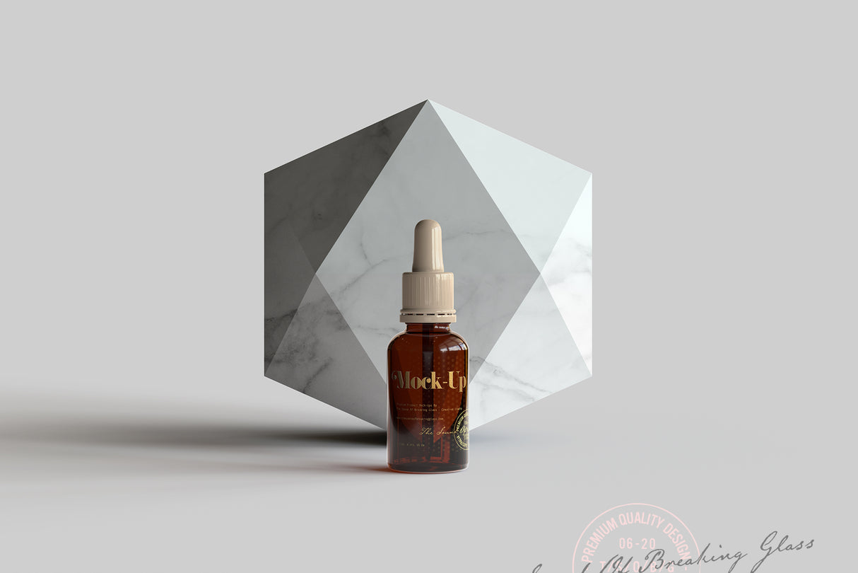 Amber Medical Bottle - Apothecary - CBD Oil Dropper Bottle And Box Mock-Up With Transparent and Opaque Label Art