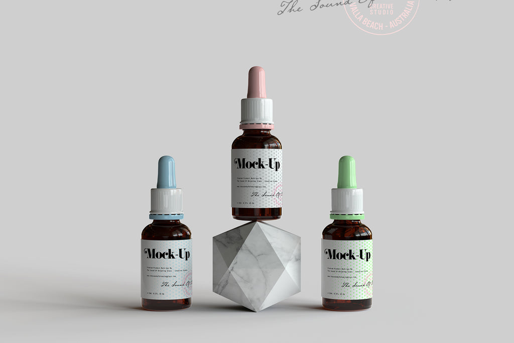 Amber Medical Bottle - Apothecary - CBD Oil Dropper Bottle And Box Mock-Up With Transparent and Opaque Label Art