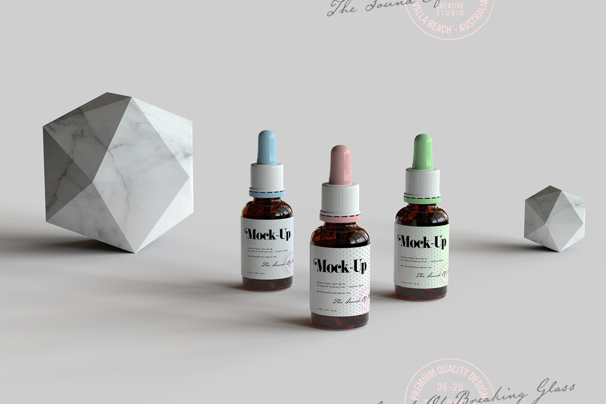 Amber Medical Bottle - Apothecary - CBD Oil Dropper Bottle And Box Mock-Up With Transparent and Opaque Label Art