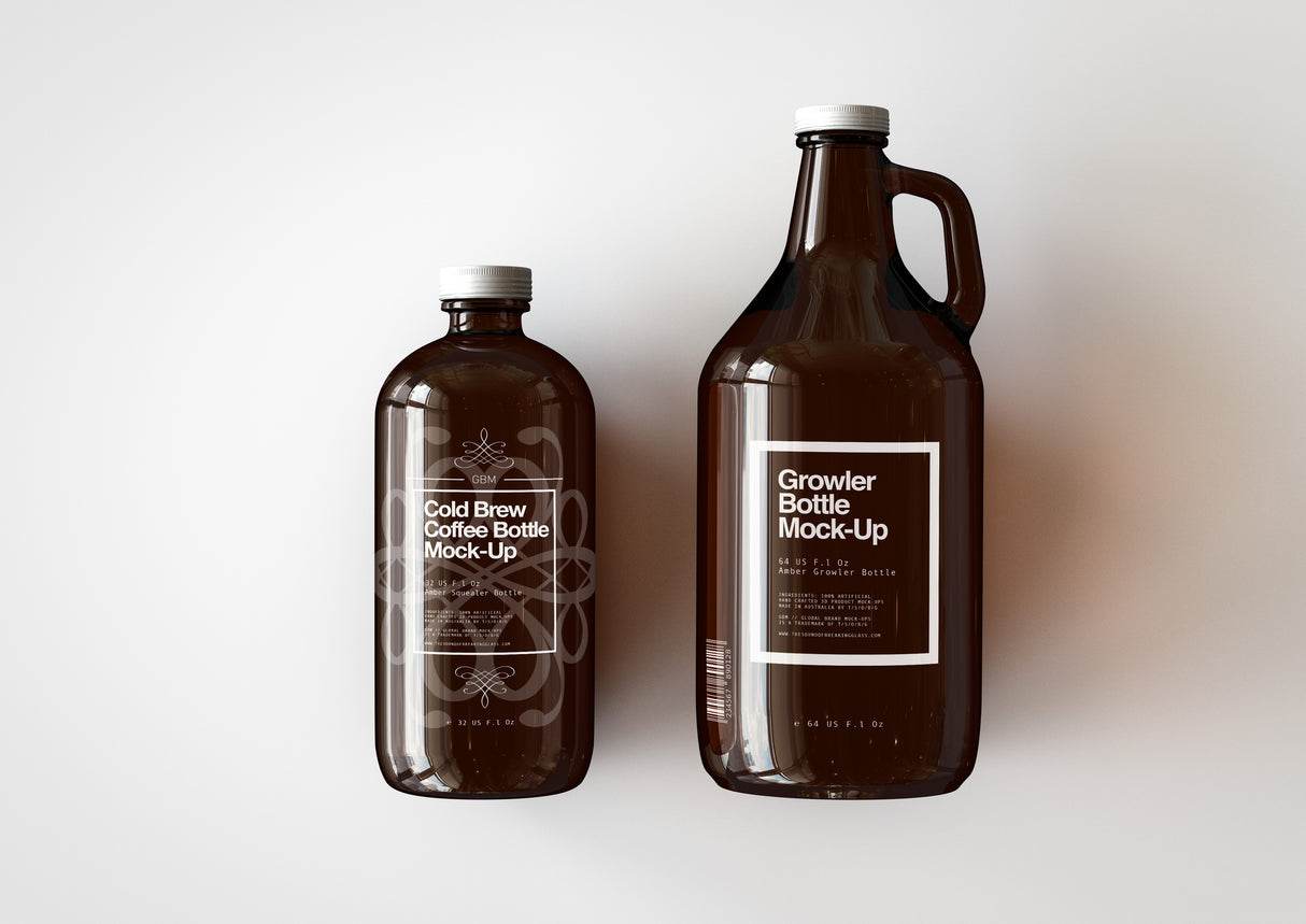 Growler Craft Beer Bottle Jug Mock-Up & Squealer Beer Bottle Mock-Up