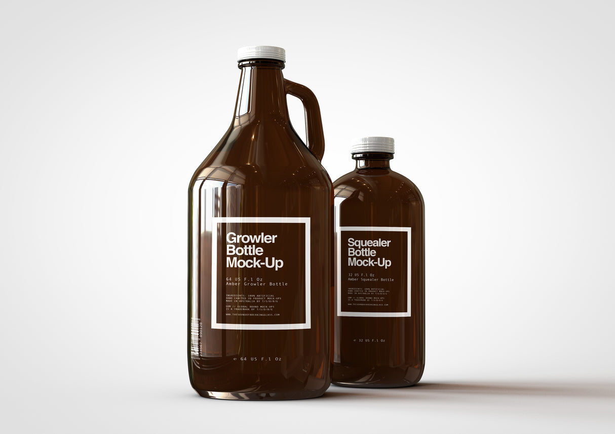 Growler Craft Beer Bottle Jug Mock-Up & Squealer Beer Bottle Mock-Up