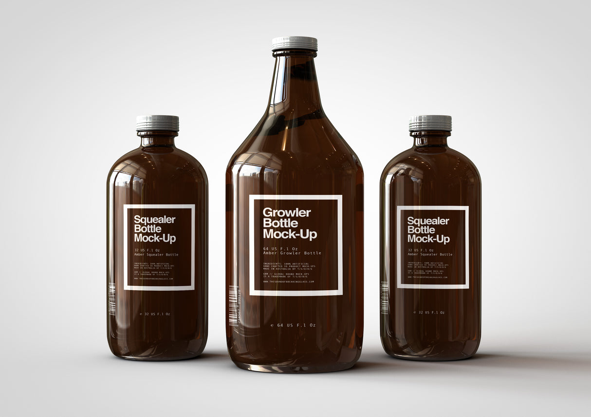 Growler Craft Beer Bottle Jug Mock-Up & Squealer Beer Bottle Mock-Up