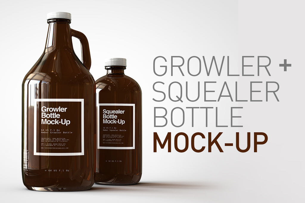Growler & Squealer Craft Beer Bottle Mock-Up US 64 - 32 Fl Oz