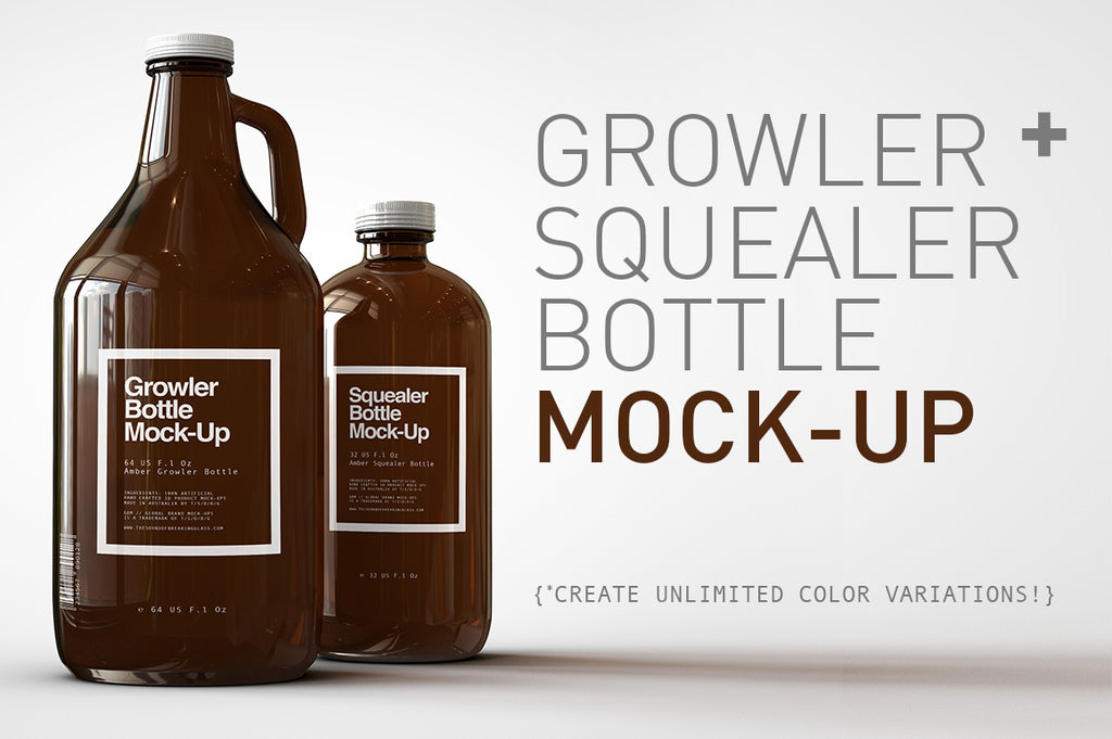 Growler Craft Beer Bottle Jug Mock-Up & Squealer Beer Bottle Mock-Up