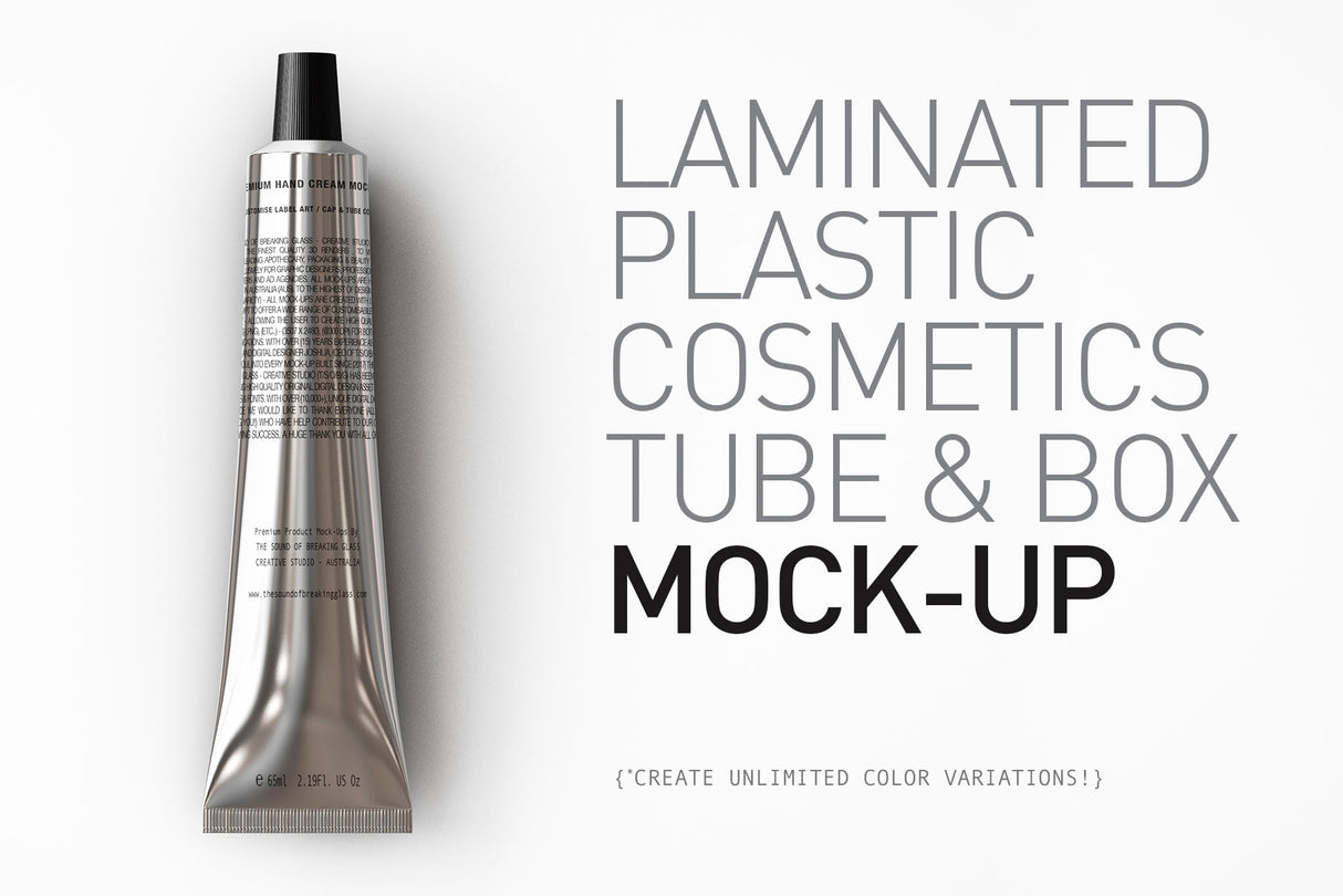 Beauty Packaging - Mock-Up of Aluminium - Metal - Laminated Plastic Cosmetics Tube and Box Mock-Up 