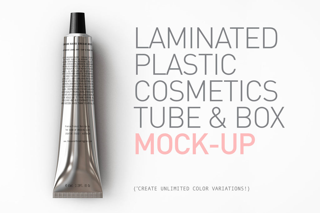 Beauty Packaging - Mock-Up of Aluminium - Metal - Laminated Plastic Cosmetics Tube and Box Mock-Up 